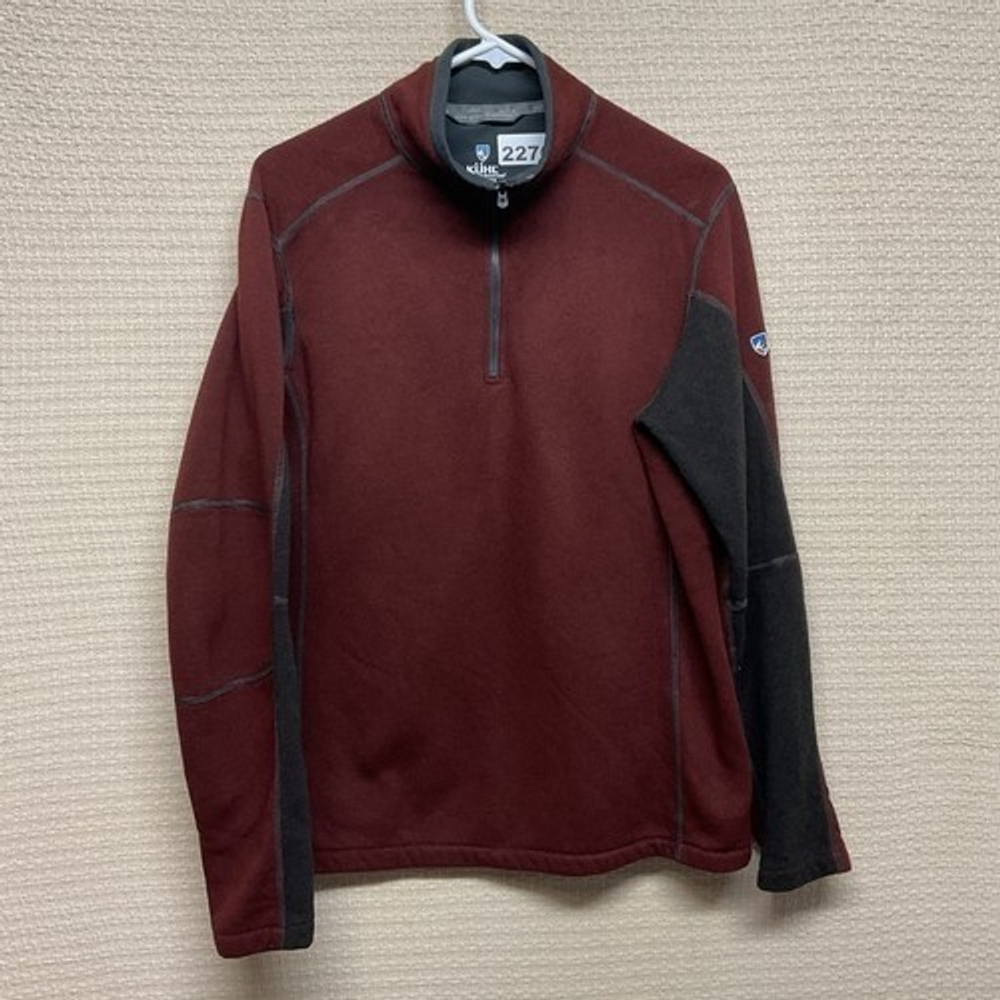 Kuhl Gray/Burgundy Sherpa Lined 1/4 Zip MockNeck Sweater Men M El Salvador
